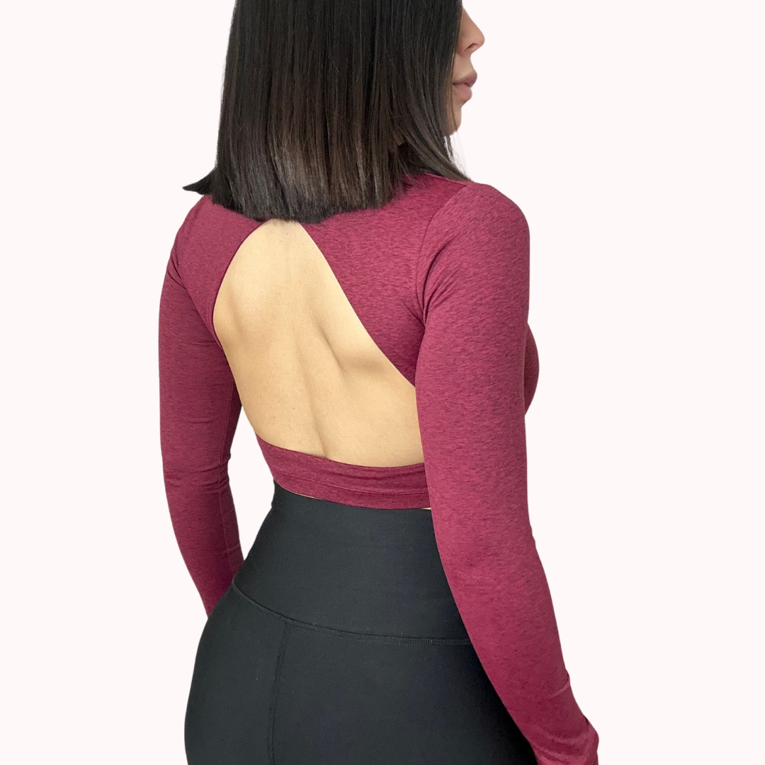 Long Sleeve Crop Top Open Back